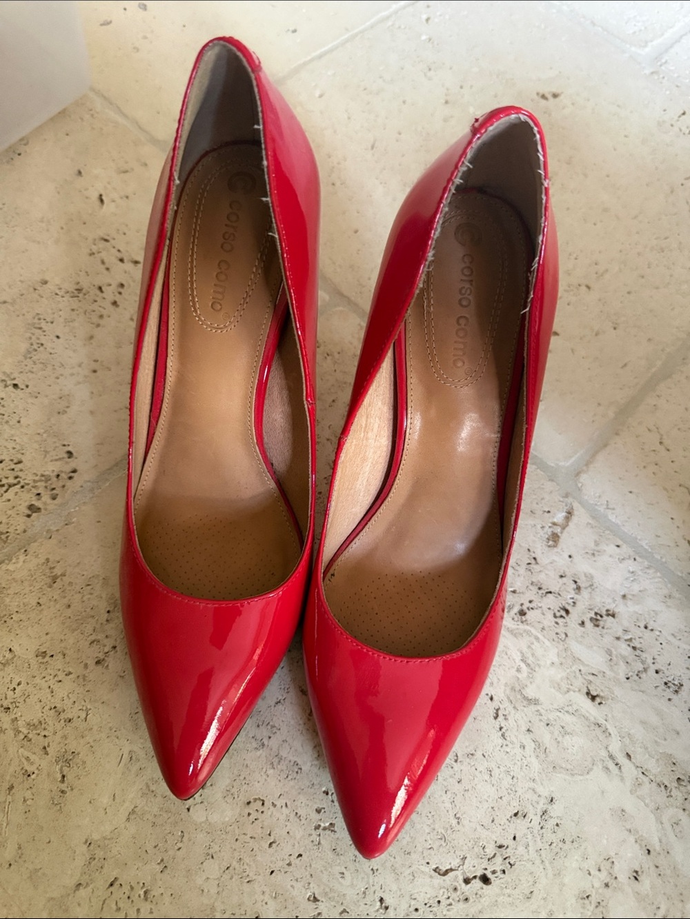 Corso Como Bright Red Patent Pointed Pumps